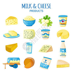 牛奶奶酪图标彩色图标乳制品与奶酪黄油凝乳酸奶酸奶酸奶奶瓶分离矢量插图图片