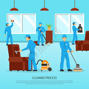 工业清洁队工作平海报工业清洁维护公司服务队仓库设施平海报抽象矢量插图工作图片