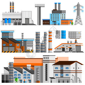 工业建筑正交集工业建筑正交集与管道平隔离矢量图图片