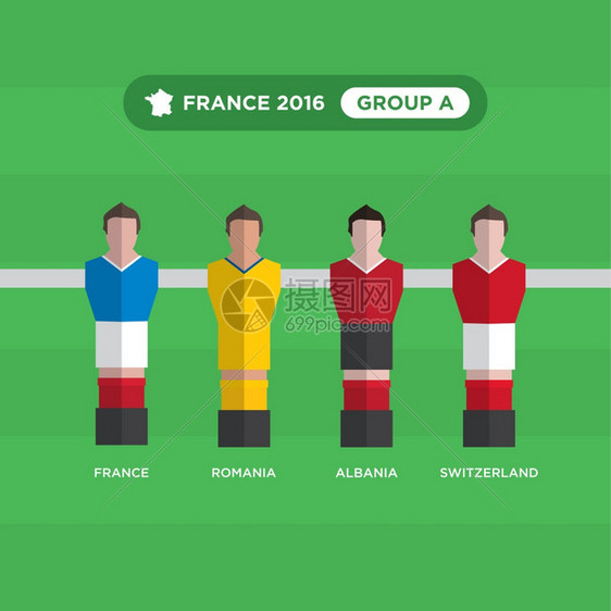 桌球足球球员,法国,2016,A可编辑矢量图片