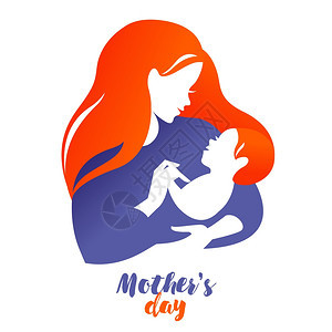 美丽的母亲剪影与婴儿白色背景上的矢量标插图图片