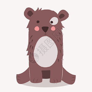 可爱的棕色熊坐米色背景上,矢量插图图片