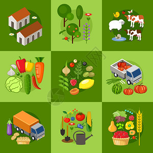 大套农村农民元素田野,动物,植物科目可以用于游戏矢量插图图片