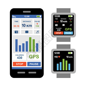 智能手表智能手机的健身跟踪应用程序矢量图片