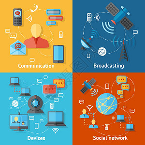 通信平图标与广播社交网络设备元素隔离矢量插图图片