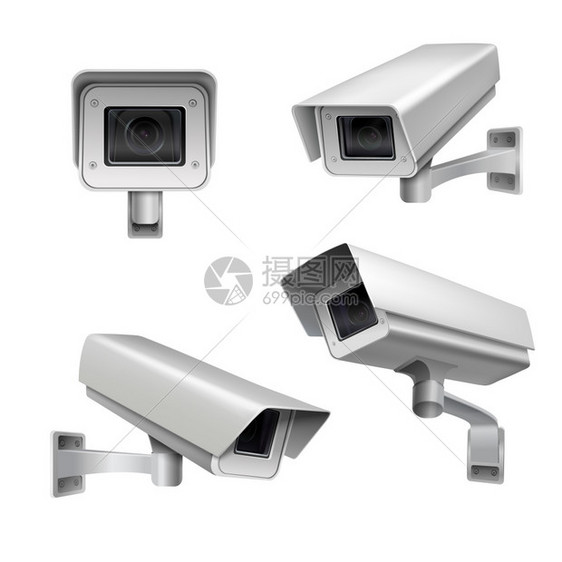 监控摄像机安全家居保护系统装饰集隔离矢量插图图片