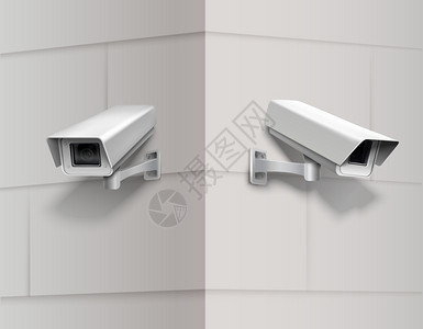 监控摄像机家庭保护设备保密检查系统墙上矢量插图图片