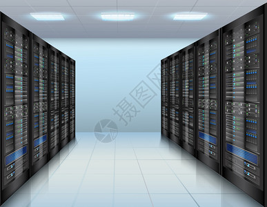 数据中心与网络服务器数据库计算机硬件室矢量图图片