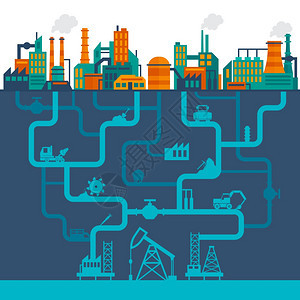 工厂平工业背景与制造技术建筑地下钻杆矢量插图图片