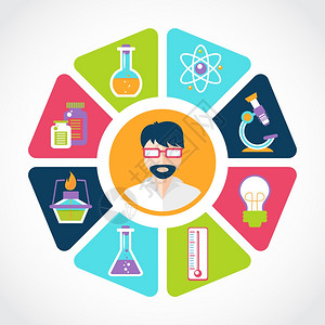 化学平与实验室研究设备科学家中间矢量插图图片