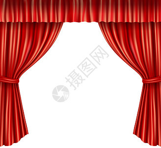 剧院舞台红色天鹅绒开放复古风格窗帘隔离白色背景矢量插图图片