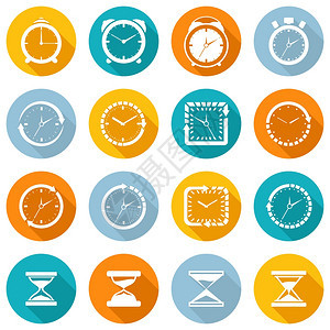 闹钟旧沙表秒表计时器时间管理图标白色隔离矢量插图背景图片