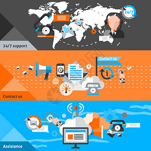 联系们的横幅与24小时的支持援助矢量插图图片