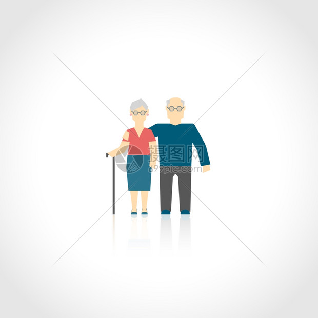 老祖父母夫妇成熟的人家庭平图标孤立白色矢量插图上图片