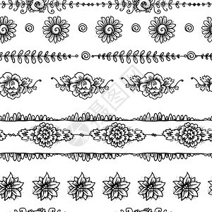 复古装饰明信片素描花卉无缝边框矢量插图图片