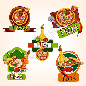 比萨饼餐厅菜单标志配料油调味料隔离矢量插图图片