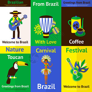 巴西迷你海报集旅游自然音乐嘉华符号孤立矢量插图图片