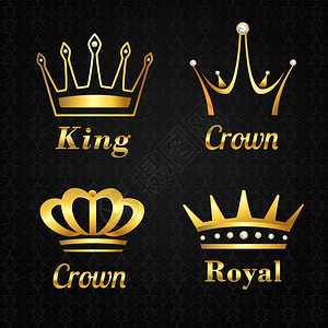 金色纹章国王女王皇家皇冠黑色背景矢量插图图片