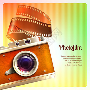 复古相机复古摄影技术背景与胶卷矢量插图背景图片
