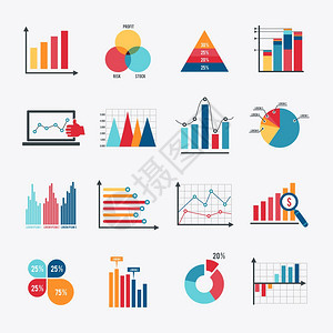 商业数据市场元素点条形图图图表平图标矢量插图图片