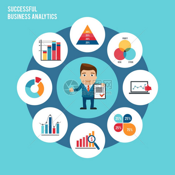 成功的商业分析与商人图表图表矢量插图图片