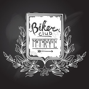 黑板自行车俱乐部摩托车标志与盾牌明星花环矢量插图图片