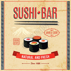 亚洲美食寿司店自然新鲜日本料理海报矢量插图图片