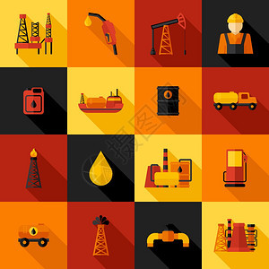 石油工业汽油石油加工图标平孤立矢量插图图片