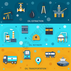 石油工业平横幅与萃取炼油厂运输元件隔离矢量插图图片
