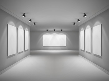画廊三维逼真的内部与空图框聚光灯矢量插图图片