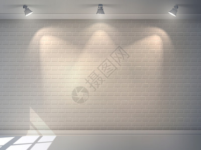 现实的三维砖墙与投影仪工作室内部背景矢量插图图片
