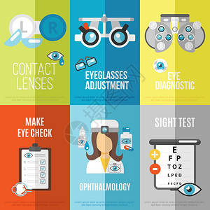眼科迷你海报与眼科视力测试眼镜调整隔离矢量插图图片