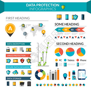 数据保护信息集与安全的信息存储符号图表矢量插图图片