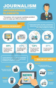 记者报道新闻电视广播信息元素矢量插图图片
