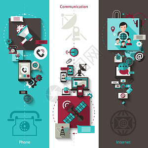 通信垂直横幅与电话互联网元素隔离矢量插图通信横幅图片