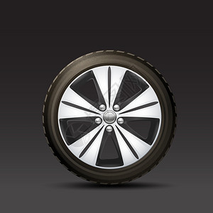 黑色背景矢量插图上的真实橡胶金属汽车车轮图片