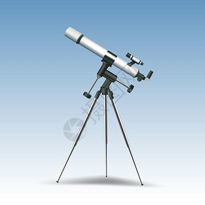 蓝色背景矢量插图上分离的逼真望远镜天文仪器图片