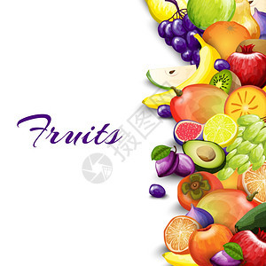 自然夏季市场背景与美味的水果边界矢量插图水果边界背景图片