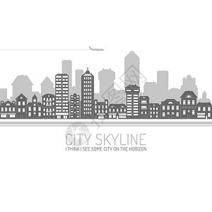 黑色现代城市景观天际线海报与房屋商业建筑矢量插图城市天际线黑色图片