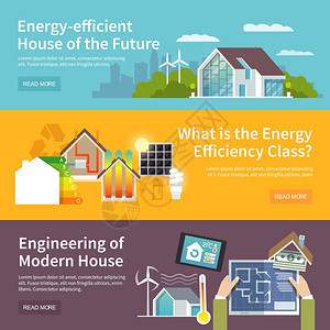节能房屋水平横幅与温度控制系统元件隔离矢量图节能房屋横幅图片