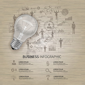 商业信息与素描人图表现实灯泡矢量插图素描商业信息图表图片