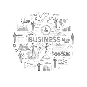 业务流程与草图人员财务报告图表矢量插图商业草图图片