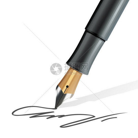 特写钢笔写个签名的现实矢量插图钢笔写实图片