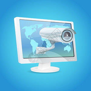 监控摄像机监控全球安全矢量插图监控摄像头监视器图片