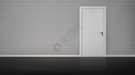 空房间内部与砖墙封闭的白色门现实矢量插图砖墙带门图片