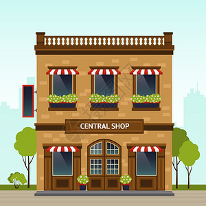 砖建筑复古风格的商店立与城市背景平矢量插图商店正插图图片