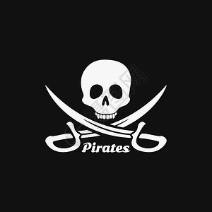 海盗的黄金时代,传统的欢乐罗杰船旗飞抵攻击标志BLAC抽象矢量插图海盗头骨标志标志图标图片