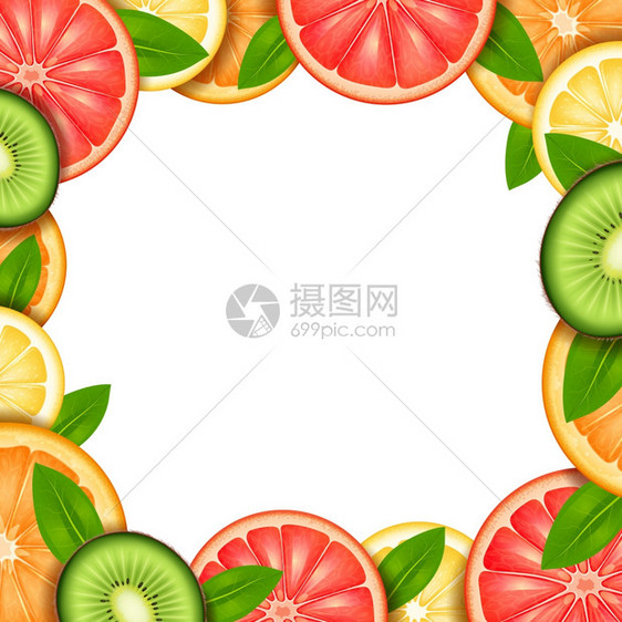 水果框架与切片橙色猕猴桃柠檬葡萄柚边界矢量插图水果框架插图图片