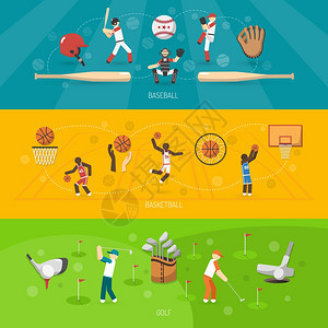 体育横幅水平与棒球篮球高尔夫球员矢量插图体育横幅水平图片