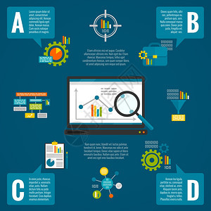 数据分析信息图集与图表注释平矢量插图数据分析信息图集图片